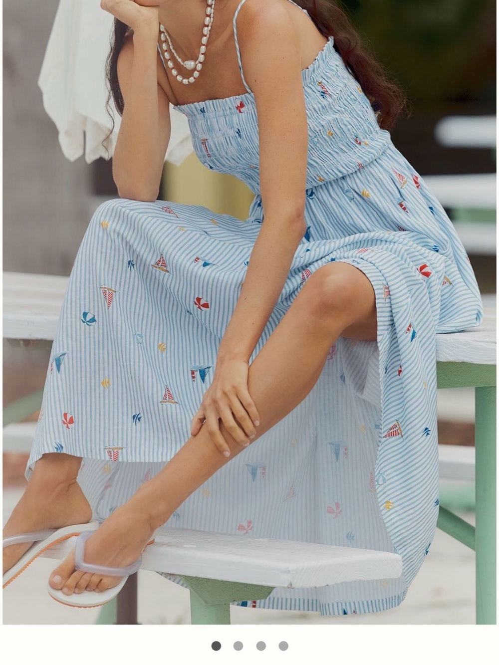Seafolly Light Blue Striped Maxi Dress with Multicolor Nautical Motifs